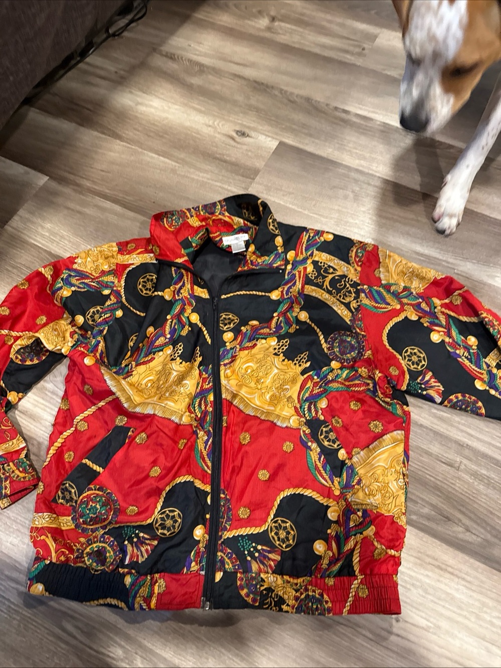 Vintage 80s 90s Silk Bomber Jacket Gold Red design size M Signature
